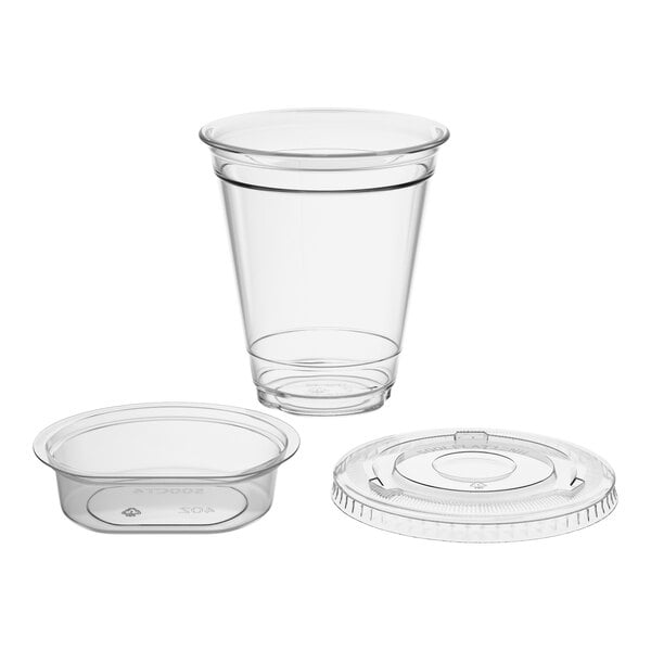 Choice 12 oz. Clear Plastic Cold Cup with 4 oz. Insert and PET Flat Lid with No Hole   - 100/Pack