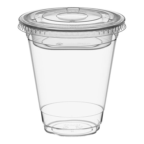 Choice 12 oz. Clear Plastic Cold Cup with 4 oz. Insert and PET Flat Lid with No Hole - 100/Case