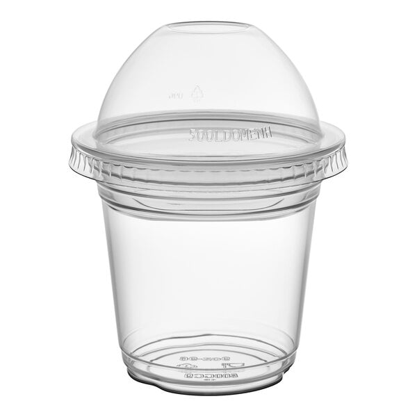 Choice 9 oz. Clear Plastic Squat Cold Cup with 4 oz. Insert and PET Dome Lid with No Hole - 100/Pack