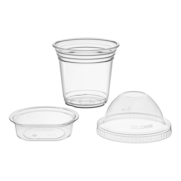 Choice 9 oz. Clear Plastic Squat Cold Cup with 4 oz. Insert and PET Dome Lid with No Hole - 100/Pack