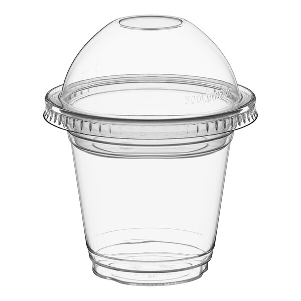 Choice 9 oz. Clear Plastic Squat Cold Cup with 4 oz. Insert and PET Dome Lid with No Hole - 100/Case