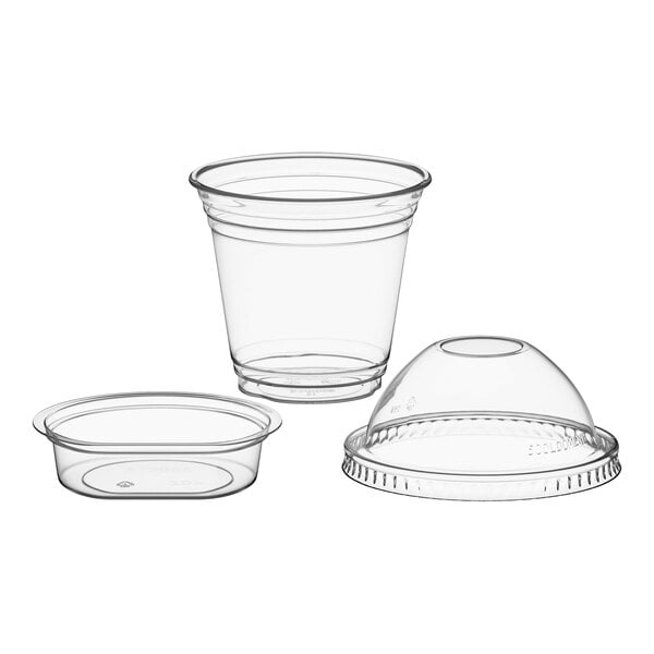 Choice 9 oz. Clear Plastic Squat Cold Cup with 4 oz. Insert and PET Dome Lid with No Hole - 100/Case