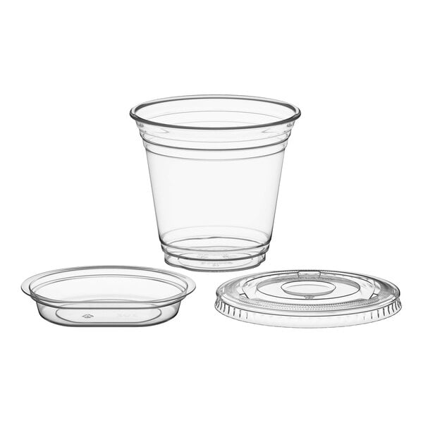 Choice 9 oz. Clear Plastic Squat Cold Cup with 2 oz. Insert and PET Flat Lid with No Hole - 100/Case