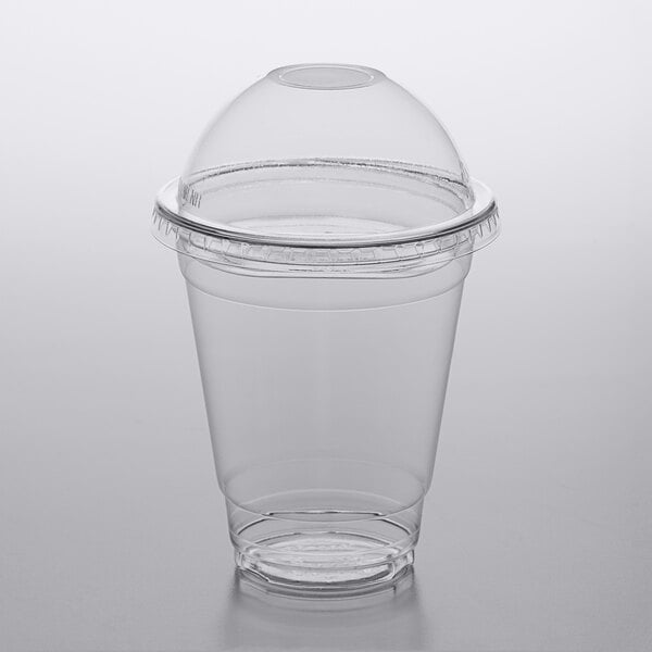 100 x 10oz Clear Plastic Smoothie Cups And Domed Lids With Hole 