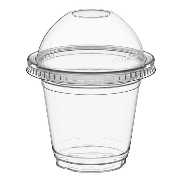 Choice 9 oz. Clear Plastic Squat Cold Cup with 2 oz. Insert and PET Dome Lid with No Hole - 100/Case