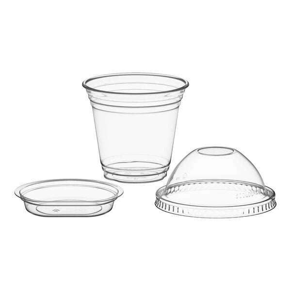 Choice 9 oz. Clear Plastic Squat Cold Cup with 2 oz. Insert and PET Dome Lid with No Hole - 100/Case