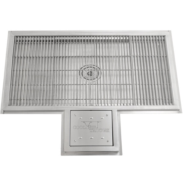 A stainless steel Eagle Group water tempering system with a stainless steel grate on top.