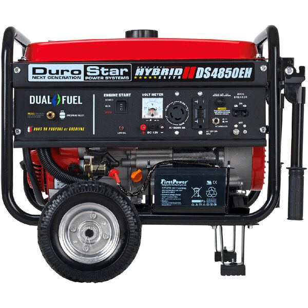 A DuroStar DS4850EH portable generator with wheel kit.