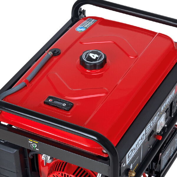 A red and black DuroStar portable generator with a wheel kit.