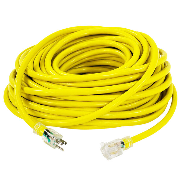 A yellow DuroMax extension cord with plugs.