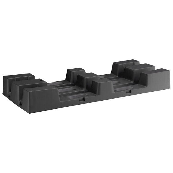 A black rectangular plastic display base with four compartments.