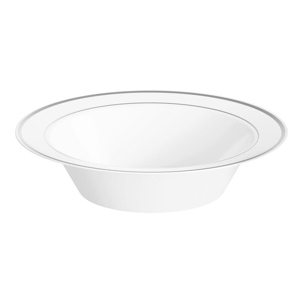 Visions Halo 12 oz. White Plastic Bowl with Silver Bands - 15/Sample