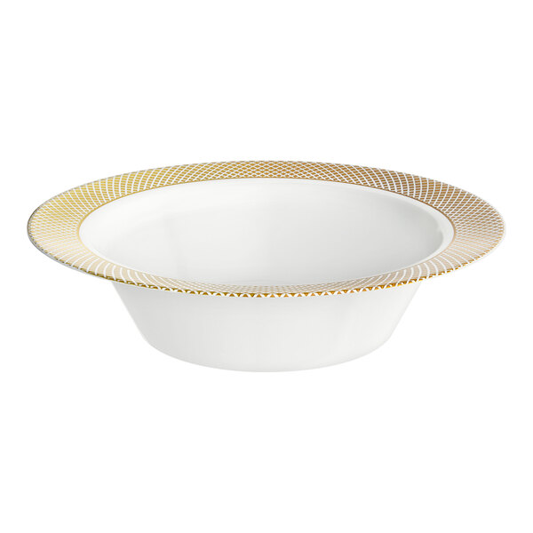 Visions Lattice 12 oz. Bone / Ivory Plastic Bowl with Gold Lattice Design - 15/Sample