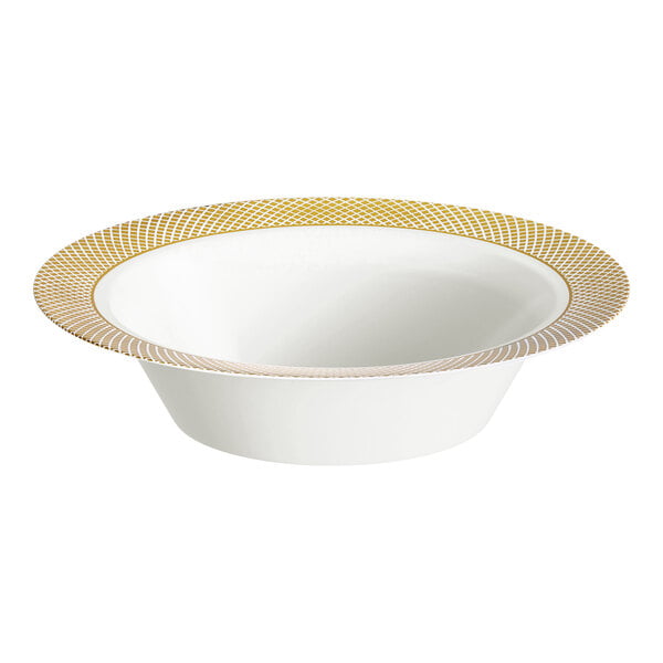 Visions Lattice 12 oz. Bone / Ivory Plastic Bowl with Gold Lattice Design - 15/Sample