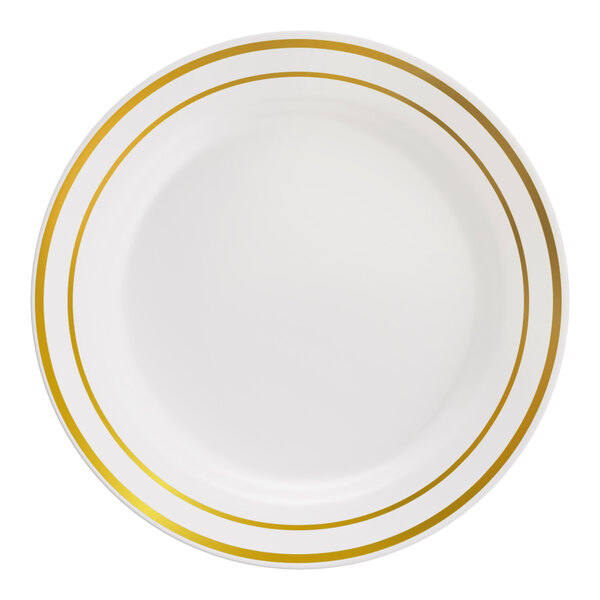 Visions Halo 6" Bone / Ivory Plastic Plate with Gold Bands - 15/Sample