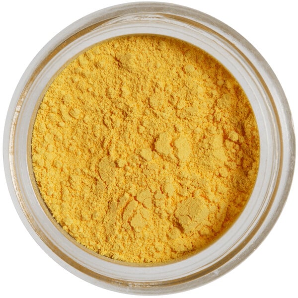 A jar of Roxy & Rich Forsythia Petal Dust yellow powder.