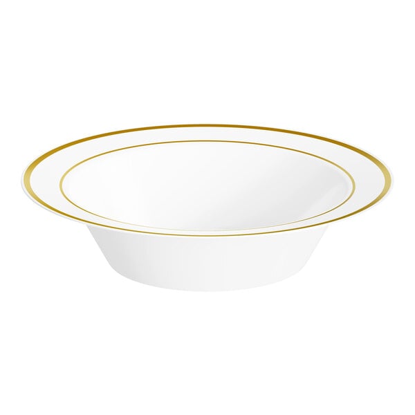 Visions Halo 12 oz. White Plastic Bowl with Gold Bands - 15/Sample