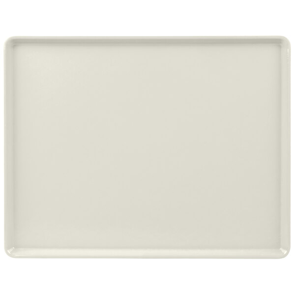 A white rectangular Cambro dietary tray with a black border.