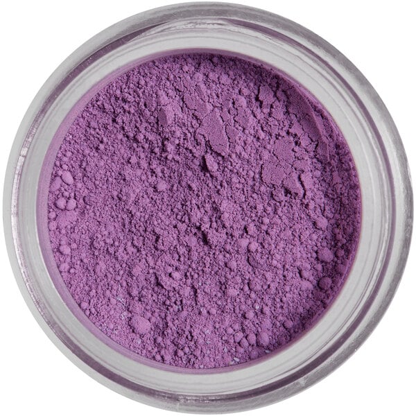 A jar of Roxy & Rich Lilac Mist petal dust, a purple mineral powder.