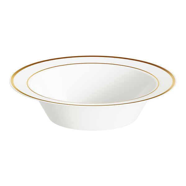 Visions Halo 12 oz. Bone / Ivory Plastic Bowl with Gold Bands - 15/Sample