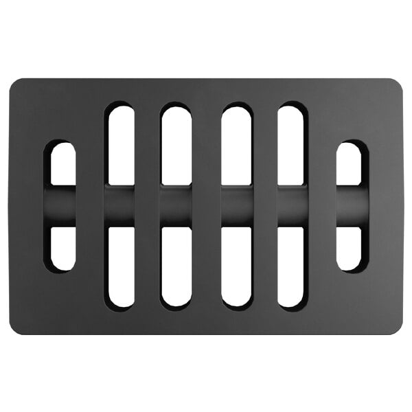 A black rectangular plastic dunnage rack with holes.