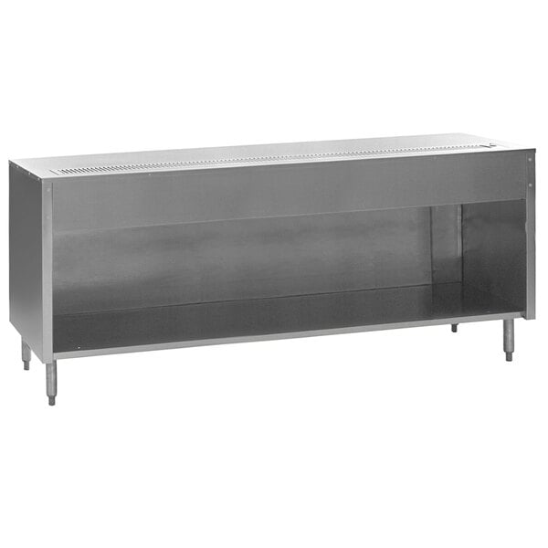 A stainless steel Eagle Group urn stand with a clear shelf on top.