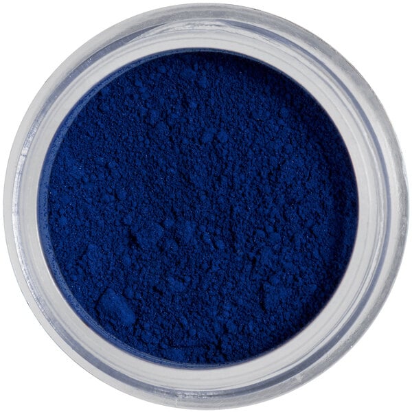 A container of Roxy & Rich Navy Blue Petal Dust, a blue pigment powder.