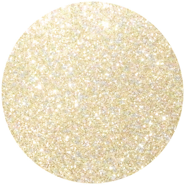 A white circle with white and gold sparkles and a white circle inside.