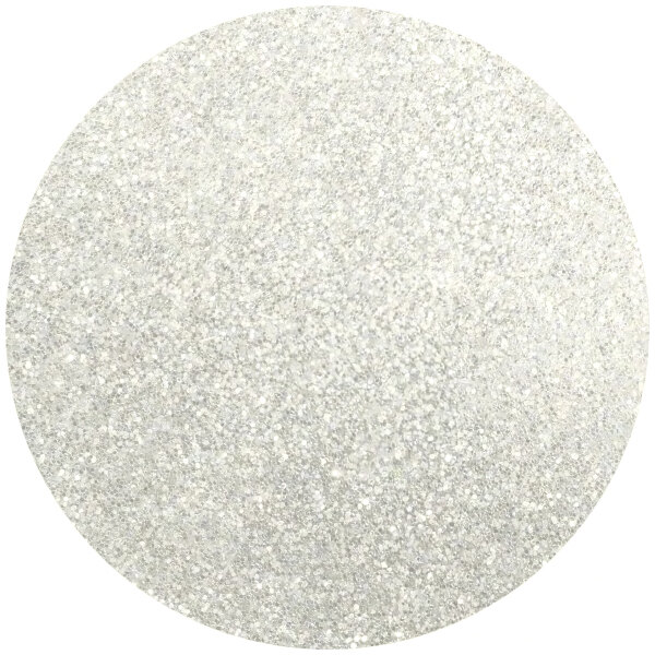 A white circle with silver glitter on it.