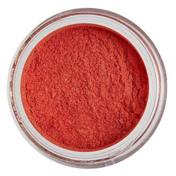 A jar of Roxy & Rich Ruby Lustre Dust, a red powder.