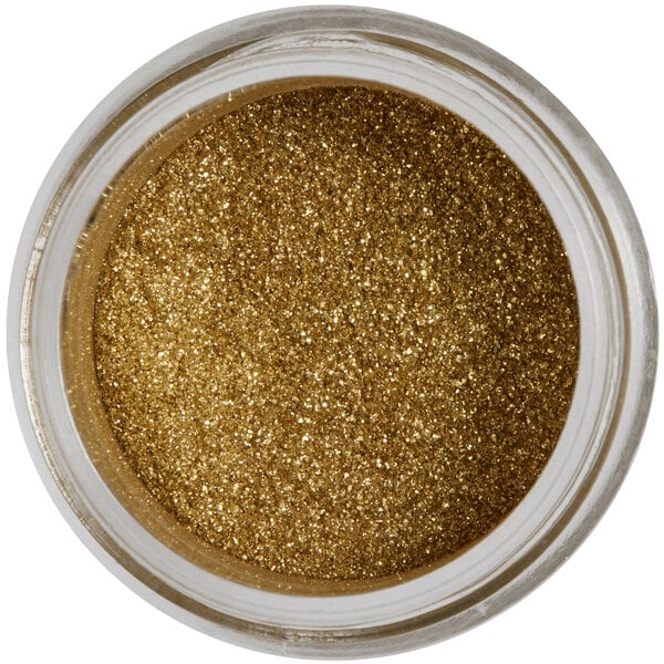 A jar of Roxy & Rich Dark Gold Sparkle Dust with gold glitter inside.