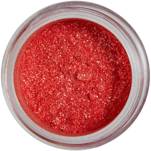 A jar of Roxy & Rich Red-Orange Sparkle Dust on a white background.