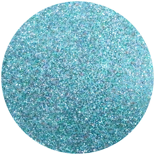 A teal blue glitter circle.