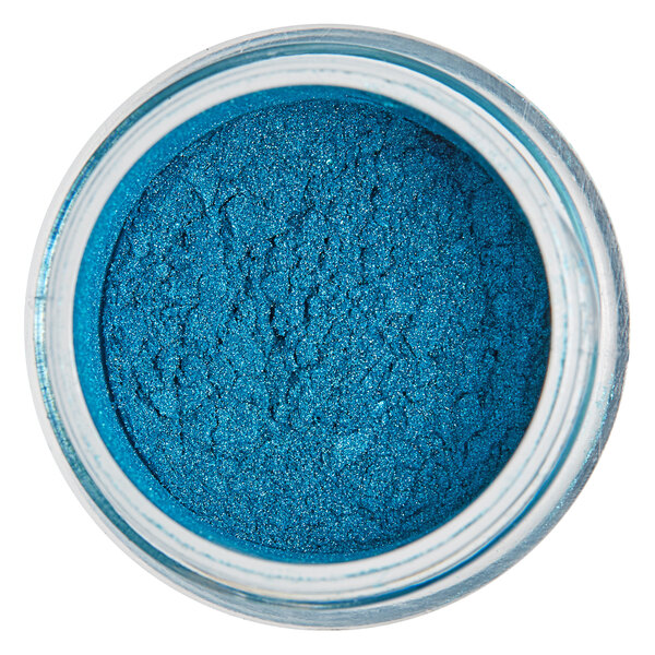 A jar of Roxy & Rich Teal Blue Lustre Dust powder.