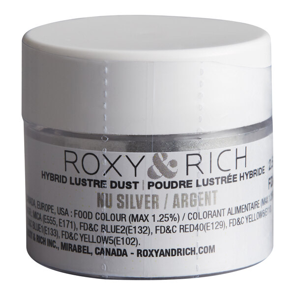 A small container of Roxy & Rich 2.5 Gram Nu Silver Lustre Dust.