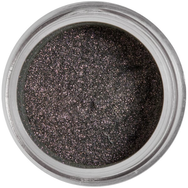 A jar of Roxy & Rich Burnt Amethyst Sparkle Dust with black and silver glittery powder inside.