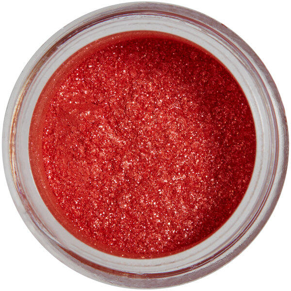 A jar of Roxy & Rich Tomato Red Sparkle Dust with red glitter inside.