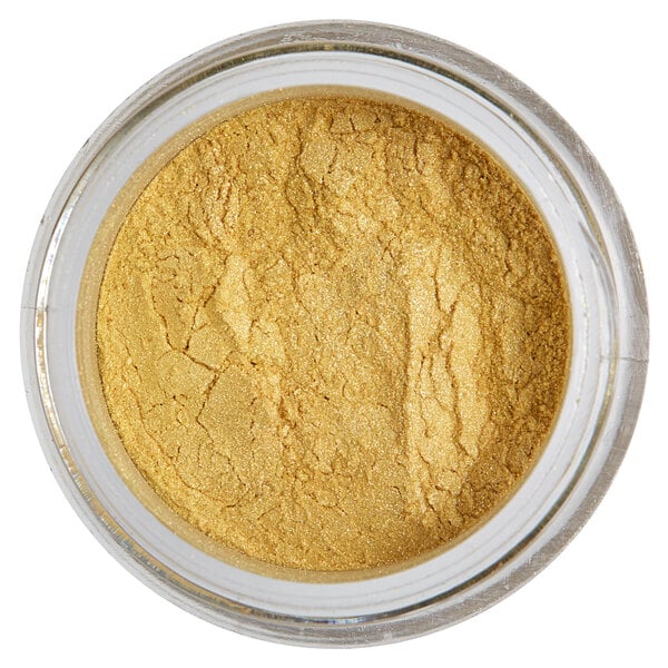 A jar of Roxy & Rich Soft Gold Lustre Dust powder.