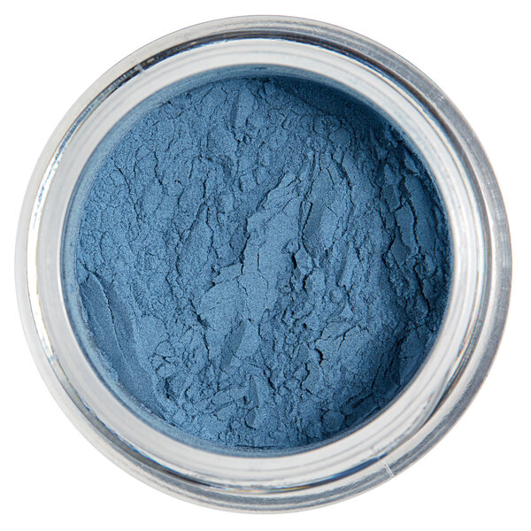 A jar of Roxy & Rich Sky Blue Fondust hybrid food color powder.