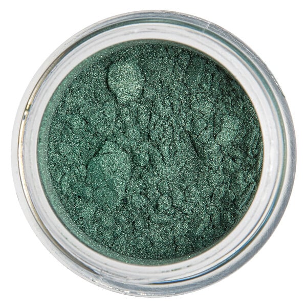 A jar of Roxy & Rich Rose Leaf Green Lustre Dust powder.