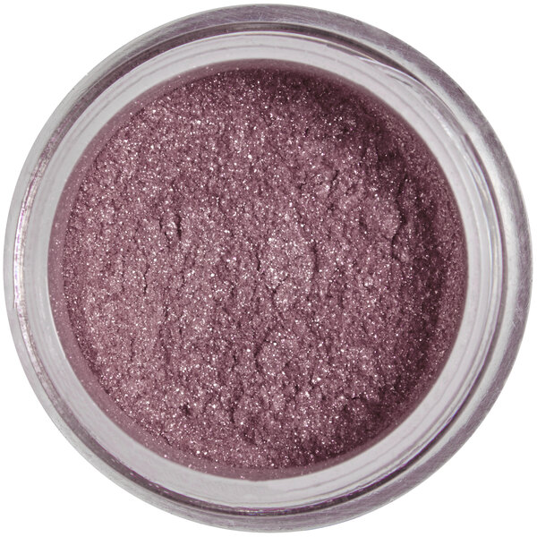 A jar of purple mineral powder with sparkles.