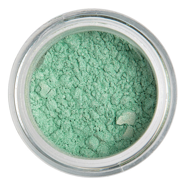 A jar of Roxy & Rich Honeydew Lustre Dust, a green colored powder.