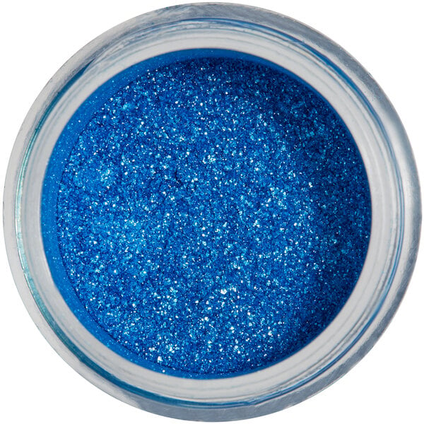 A jar of Roxy & Rich Super Blue Sparkle Dust with blue glitter inside.