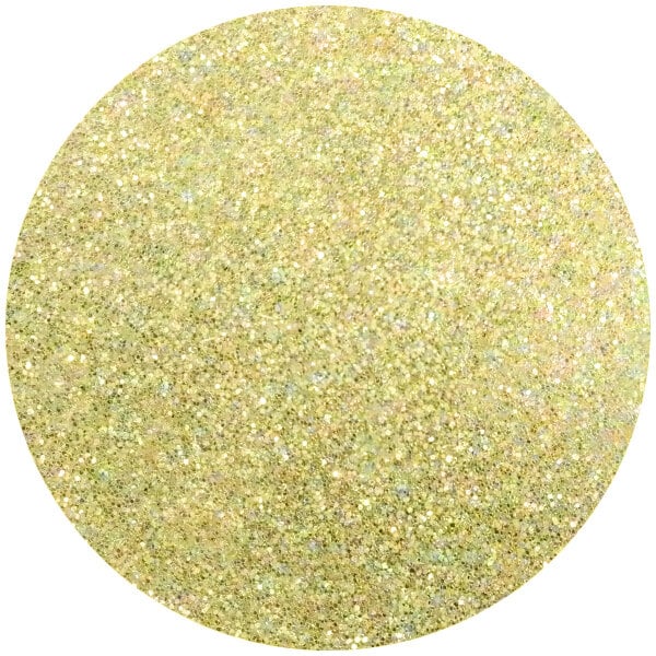 A close-up of Roxy & Rich Old Gold Lustre Dust, a round glitter with a white background.