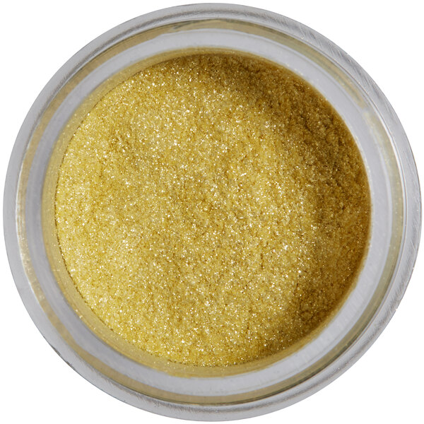 A jar of Roxy & Rich Yellow Sparkle Dust with golden glitter inside.