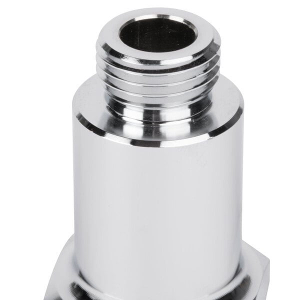 A close-up of a chrome plated metal spring body for a pre-rinse faucet.