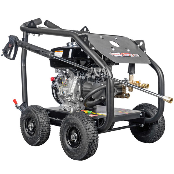 A black Simpson pressure washer with wheels.