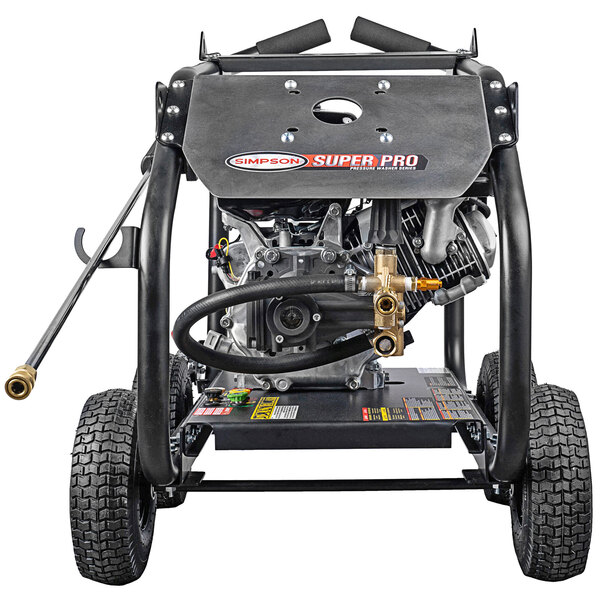 A Simpson gas powered pressure washer with wheels.
