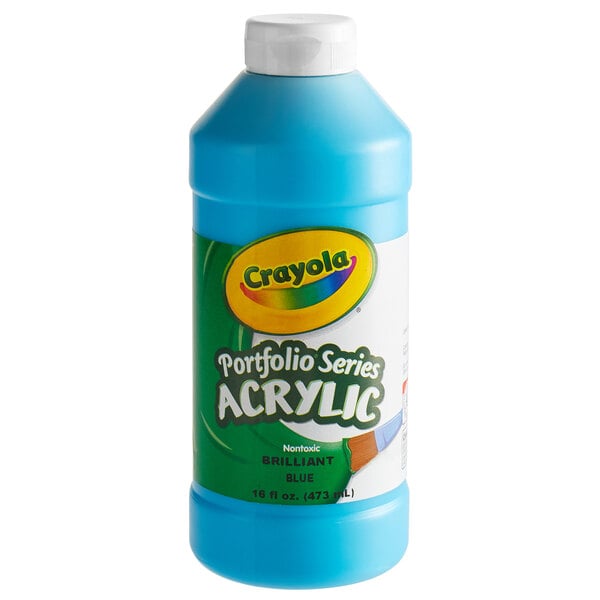 A blue bottle of Crayola turquoise acrylic paint.