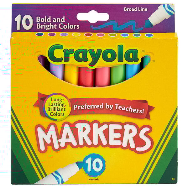 A yellow box of Crayola Bold and Bright Markers.